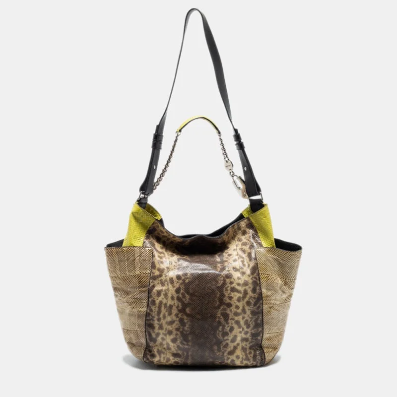 Jimmy Choo Beige/green Karung And Watersnake Anna Shoulder Bag