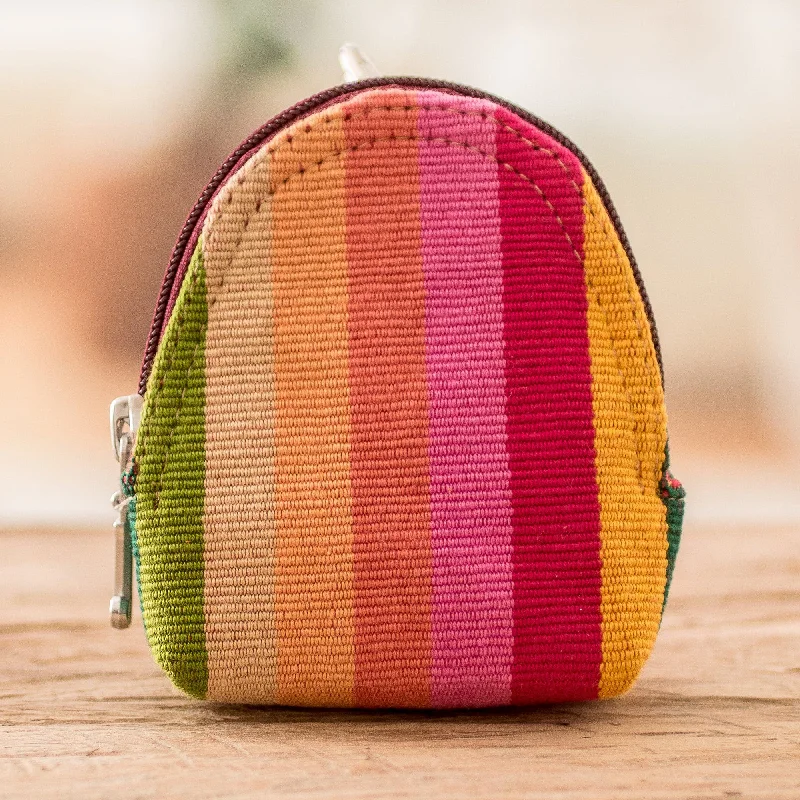 Hand-Woven Cotton Keychain Coin Purse with Colorful Stripes - Tropical Beauty