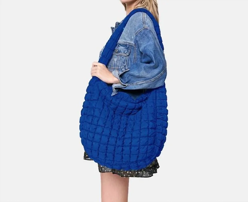 Women's Quilted Puffer Shoulder Crossbody Cloud Bag In Royal Blue