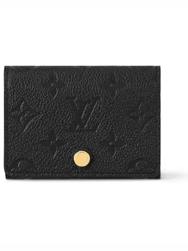 Business Card Holder Monogram Embossed Leather Black