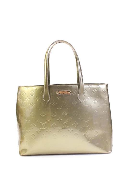 Louis Vuitton Womens Monogram Vernis Wilshire MM Tote Handbag Green