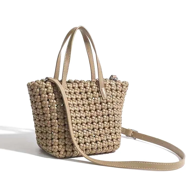 Small Woven Tote Crossbody Bag w/Canvas Pouch