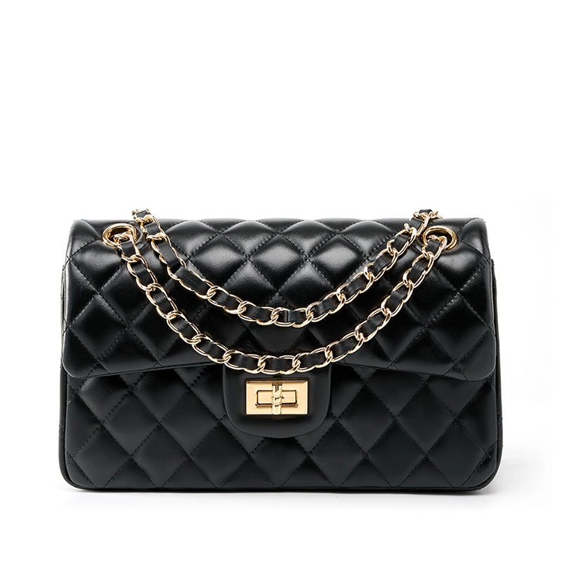 Woven Chain Strap Quilted Leather Convertible Shoulder Bag