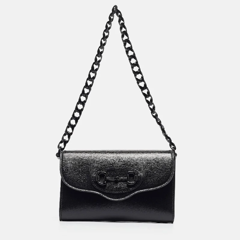 Gucci Black Leather Mini Monochrome Horsebit 1955 Shoulder Bag..