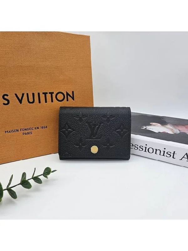 Business Card Holder Monogram Embossed Leather Black