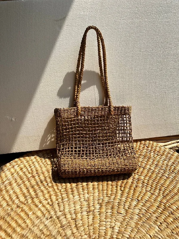 Water Hyacinth Handwoven Grid Tote Bag