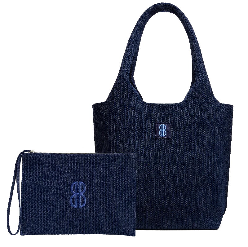 Medium - Navy Stripe Tote With Pouch