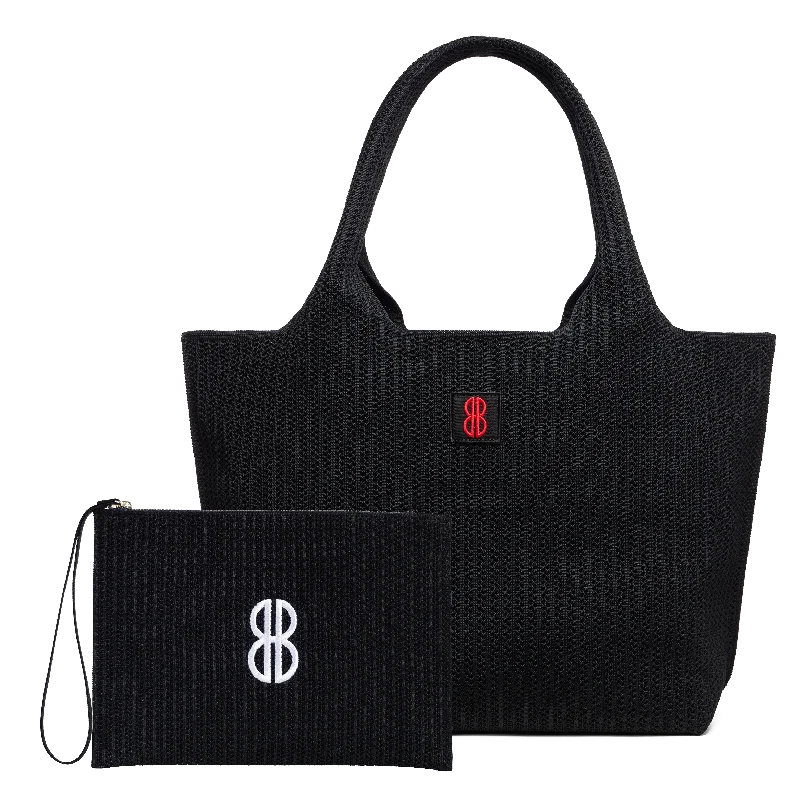 Large - Black Stripe Tote With Pouch