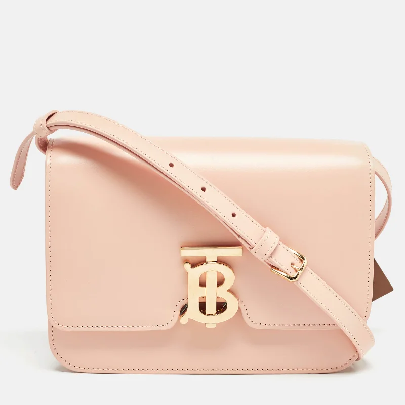 Burberry Peach Pink Leather Small Tb Shoulder Bag..