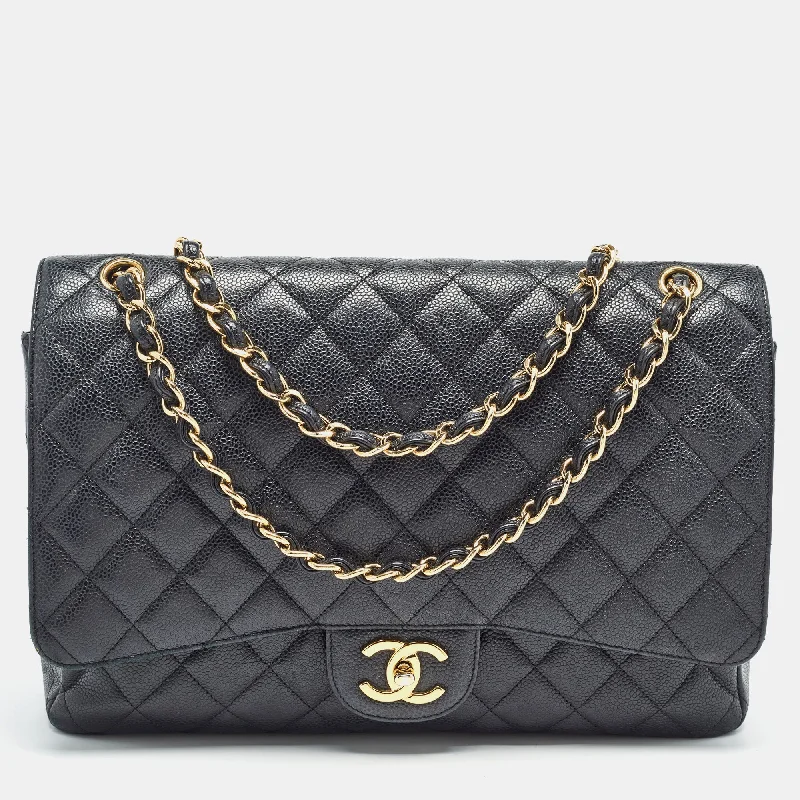 Chanel Black Quilted Caviar Leather Maxi Classic Double Flap Bag