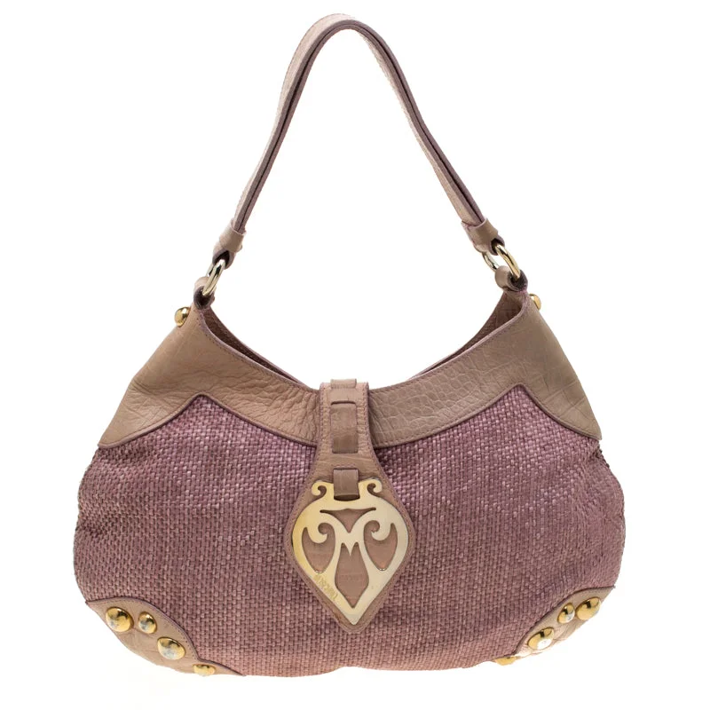 Moschino /beige Jute And Leather Hobo