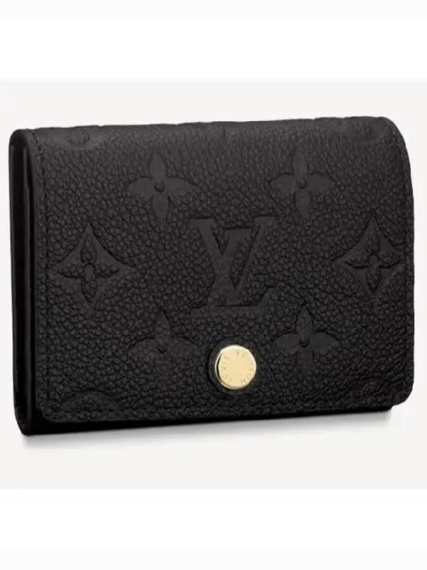 Business Card Holder Monogram Embossed Leather Black