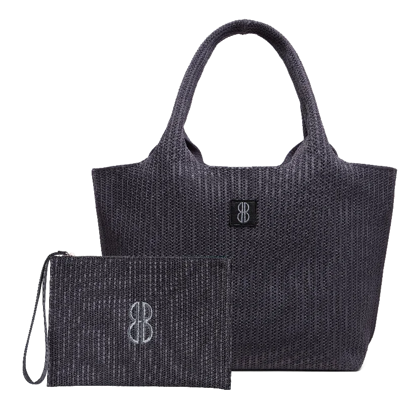 large - Charcoal Stripe tote with pouch