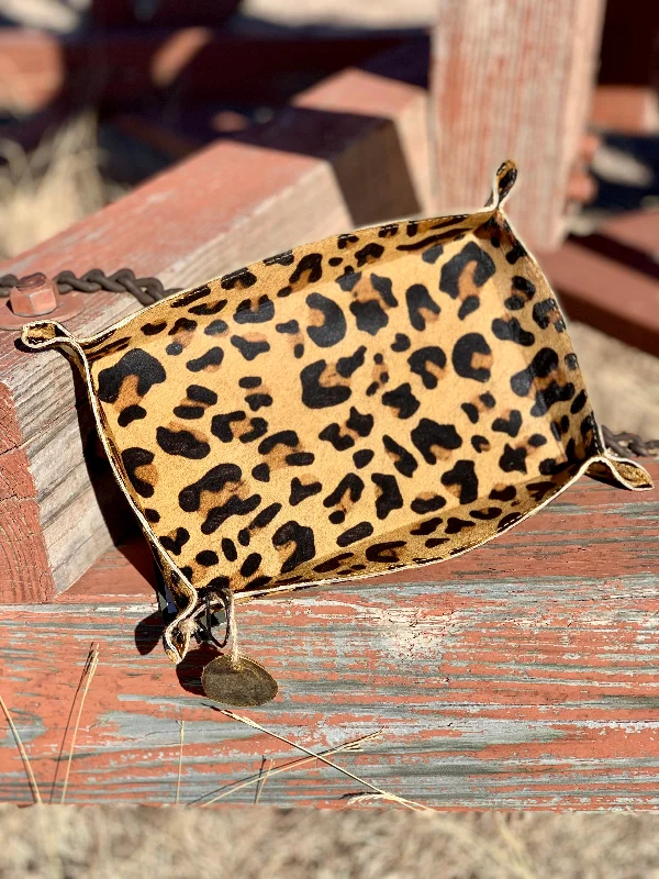 Rectangular Leopard Hair on Hide Tray