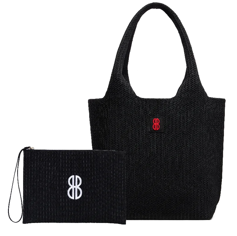 Medium - Black Stripe Tote With Pouch