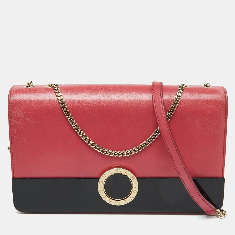 Bvlgari Pink/black Leather And Perspex Flap Cover Shoulder Bag