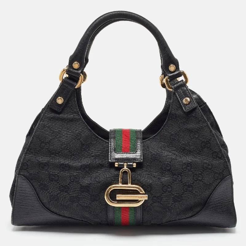 Gucci Black Gg Canvas And Leather Junco Shoulder Bag