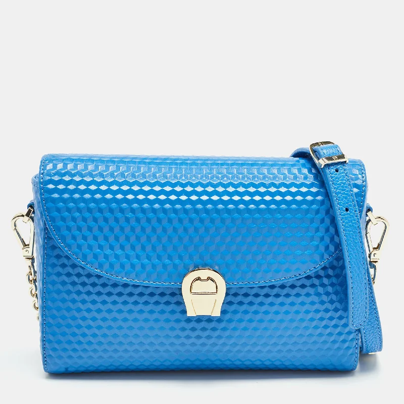 Aigner Blue Textured Leather Genoveva Shoulder Bag