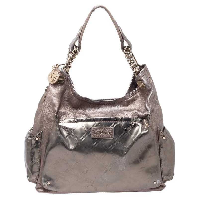 Versace Metallic Leather Pocket Shoulder Bag