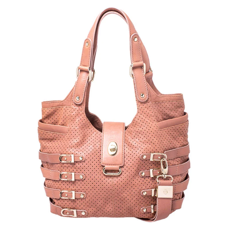 Jimmy Choo Nude Perforated Leather Bardia Buckle Shoulder Bag