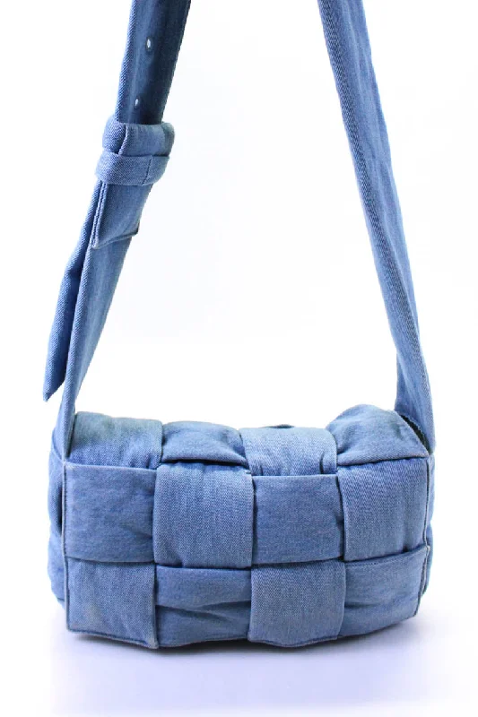 Bottega Veneta Womens Adjustable Strap Padded Cassette Denim Crossbody Handbag Blue