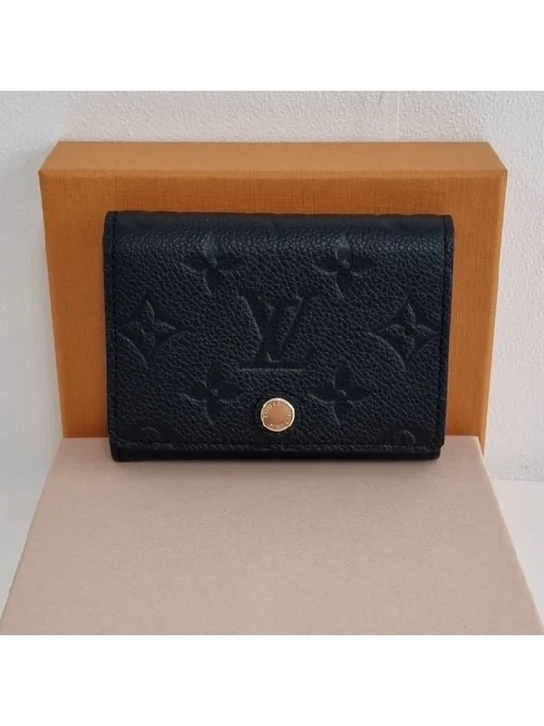 Business Card Holder Monogram Embossed Leather Black