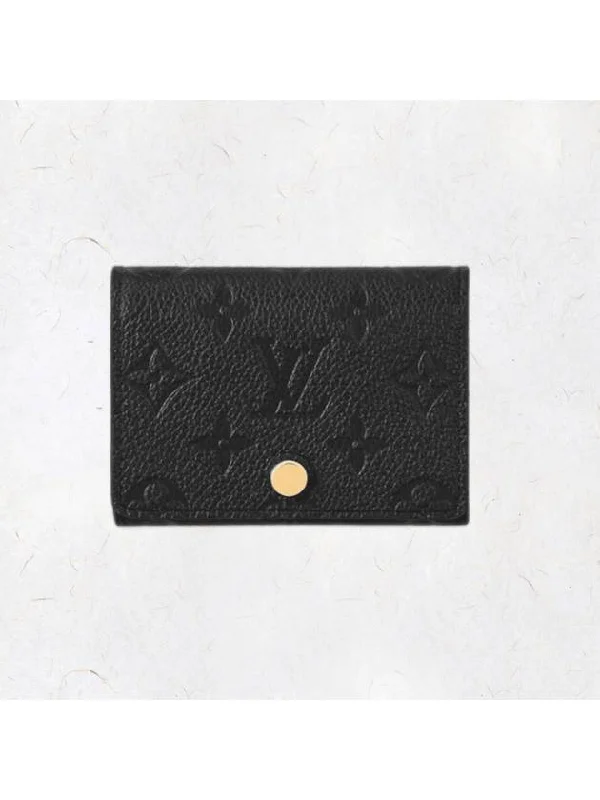 Business Card Holder Monogram Embossed Leather Black