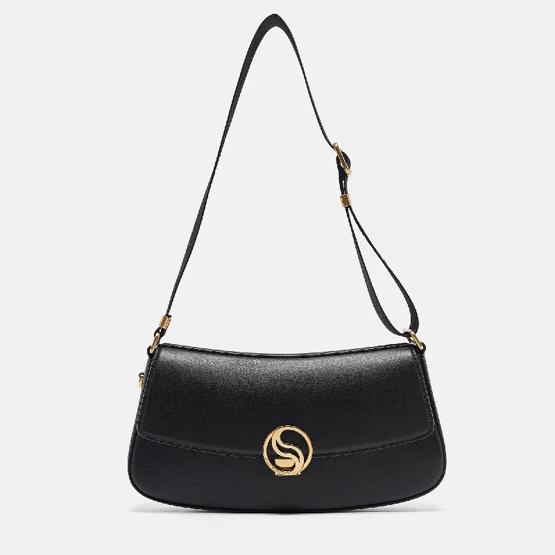 Stella Mccartney Black Leather S-Wave Shoulder Bag