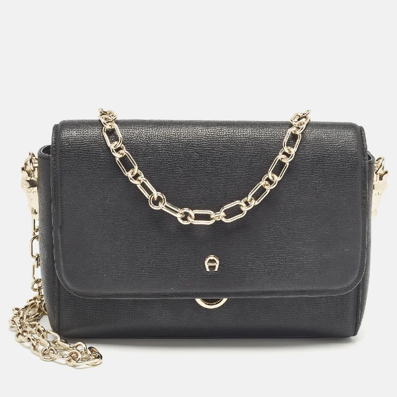 Aigner Black Leather Grazia Shoulder Bag