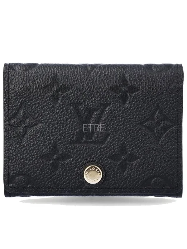 Business Card Holder Monogram Embossed Leather Black