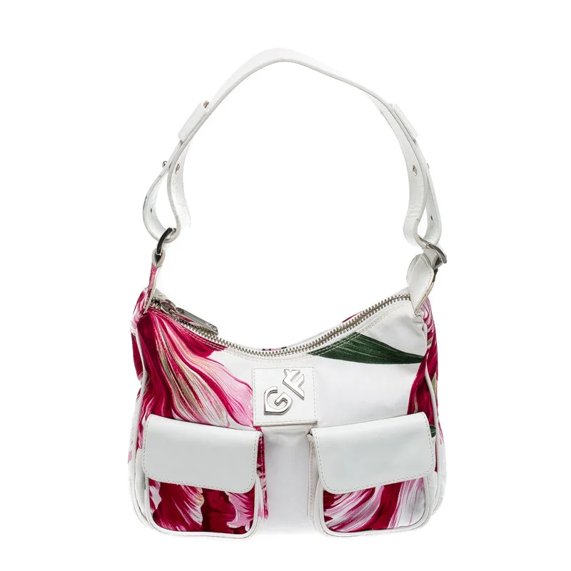 Gianfranco Ferre  Floral Print Canvas And Leather Pocket Shoulder Bag