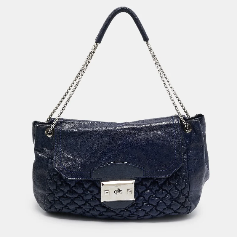 Alexander Mcqueen Navy Blue Quilted Leather Chain Flap Bag