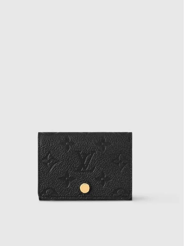 Business Card Holder Monogram Embossed Leather Black