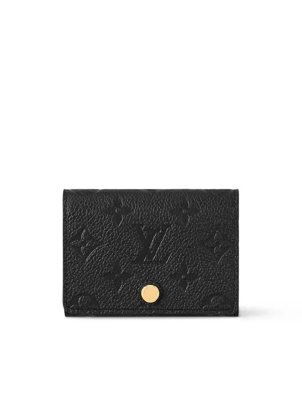 Business Card Holder Monogram Embossed Leather Black