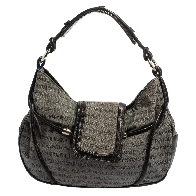 Emporio Armani  Monogram Canvas And Leather Hobo