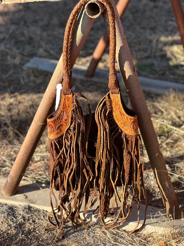 Dark Brown Fringe Leather Purse