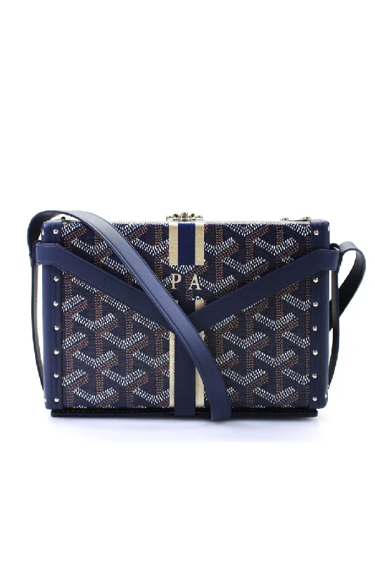 Goyard Women's Leather Trim Goyardine Minaudière Trunk Crossbody Bag Blue