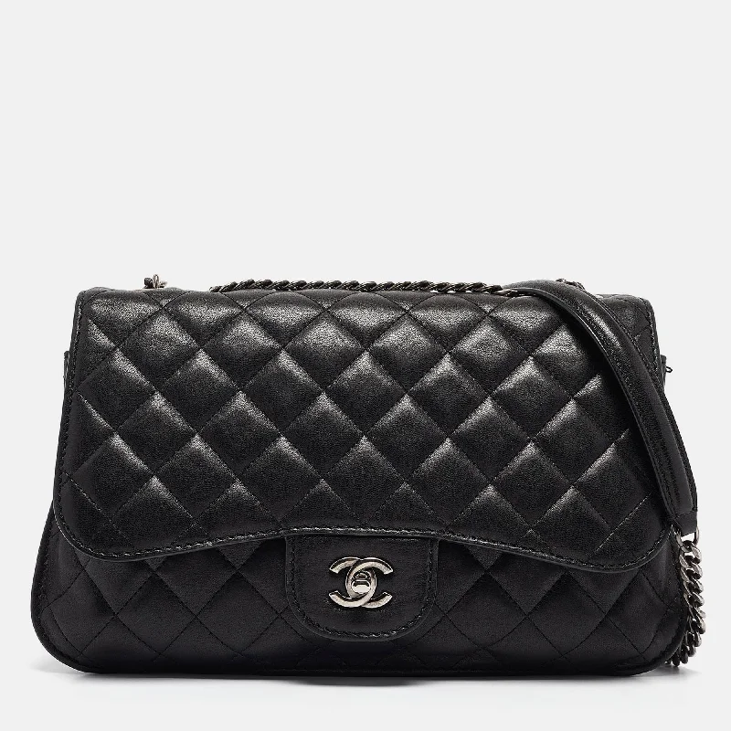 Chanel Black Quilted Leather Cc Double Compartment Flap Bag..