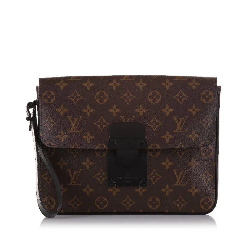 Brown Louis Vuitton Monogram Macassar S Lock A4 Pouch Clutch Bag