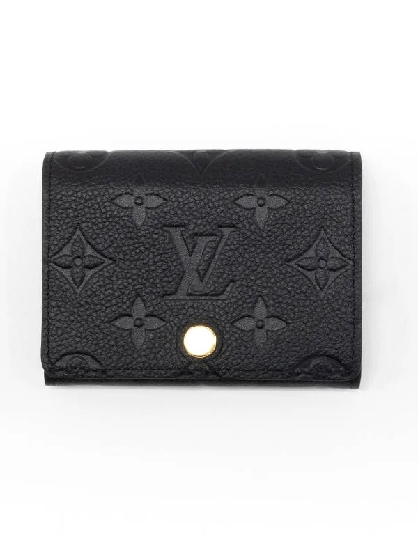 Business Card Holder Monogram Embossed Leather Black