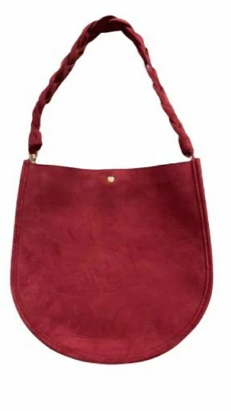 Women's U Shaped Braided Strap Bag In Burgundy