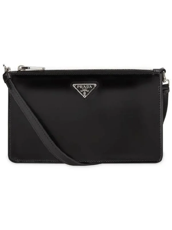 brushed triangle logo mini shoulder bag black