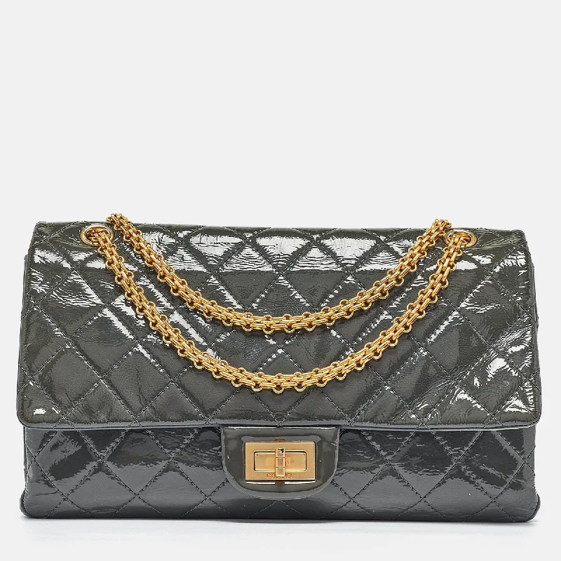 Chanel Grey Quilted Aged Patent Leather Classic 227 Reissue 2.55 Flap Bag