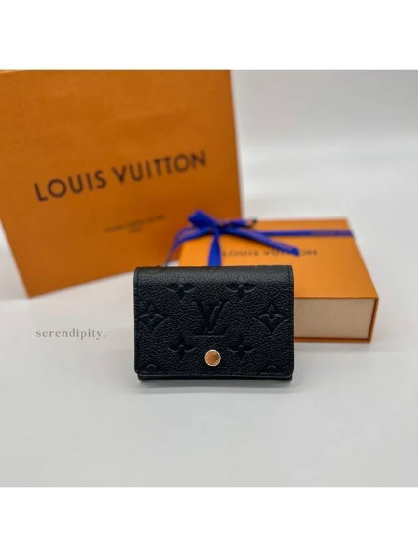 Business Card Holder Monogram Embossed Leather Black