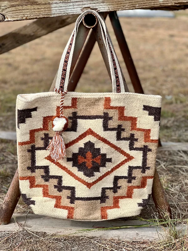 Aspen Tan & Rust Woven Aztec Tote