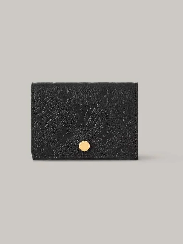 Business Card Holder Monogram Embossed Leather Black