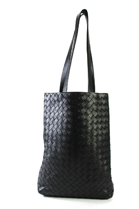 Bottega Veneta Womens Intrecciato Leather North South Slot Tote Handbag Black