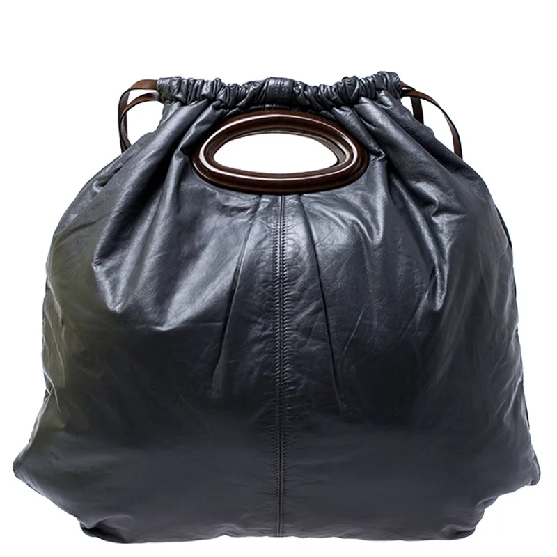 Marni Dark Nappa Leather Drawstring Shoulder Bag