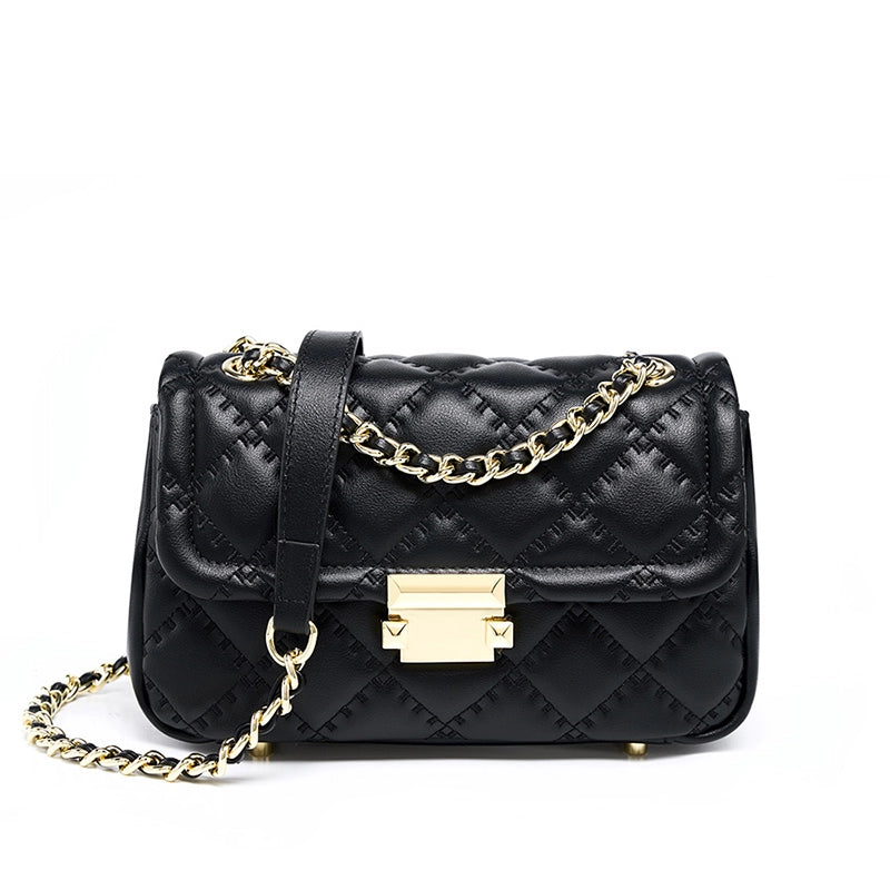 Woven Chain Strap Quilted Leather Convertible Shoulder Bag