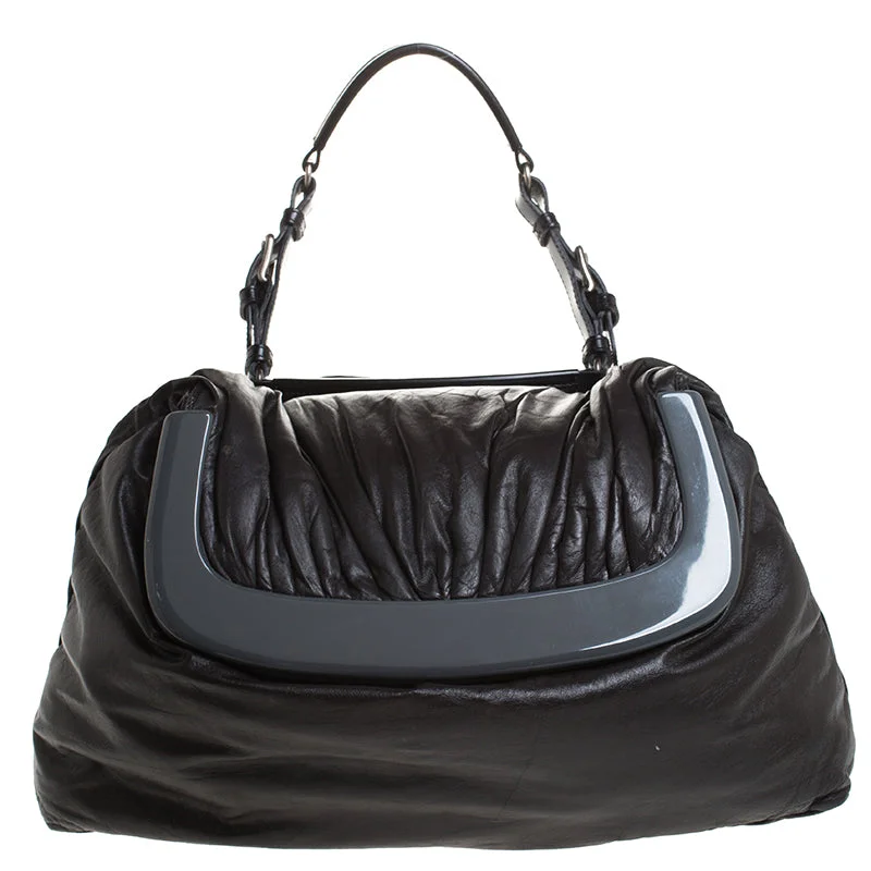 Marni Dark Soft Leather Frame Flap Shoulder Bag